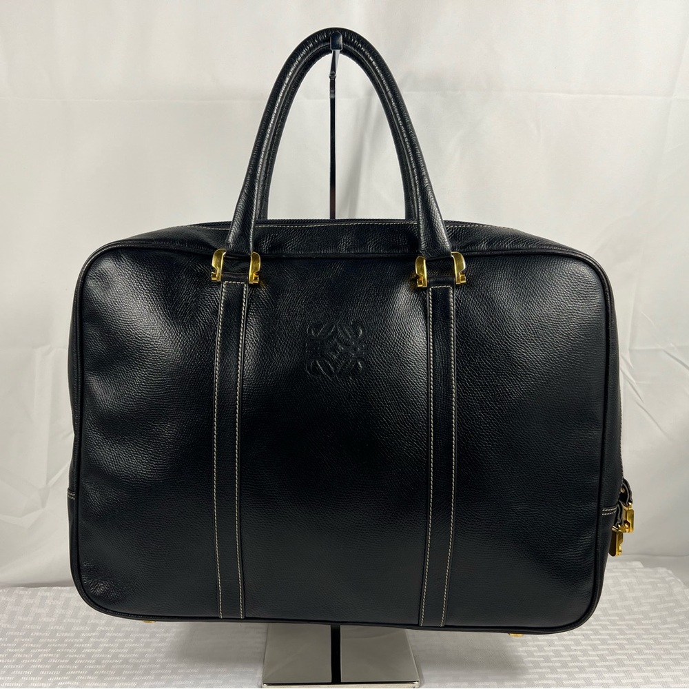 Loewe Vintage Black Pebbled Leather Briefcase / Laptop Bag – Made in Spain